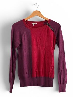 Halogen | Color block soft cotton blend zipper detail crew neck sweater size med